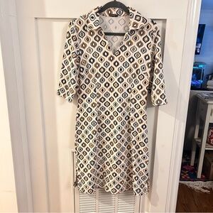 J McLaughlin Geometric Retro Mod print collar 3/4 sleeve Dress